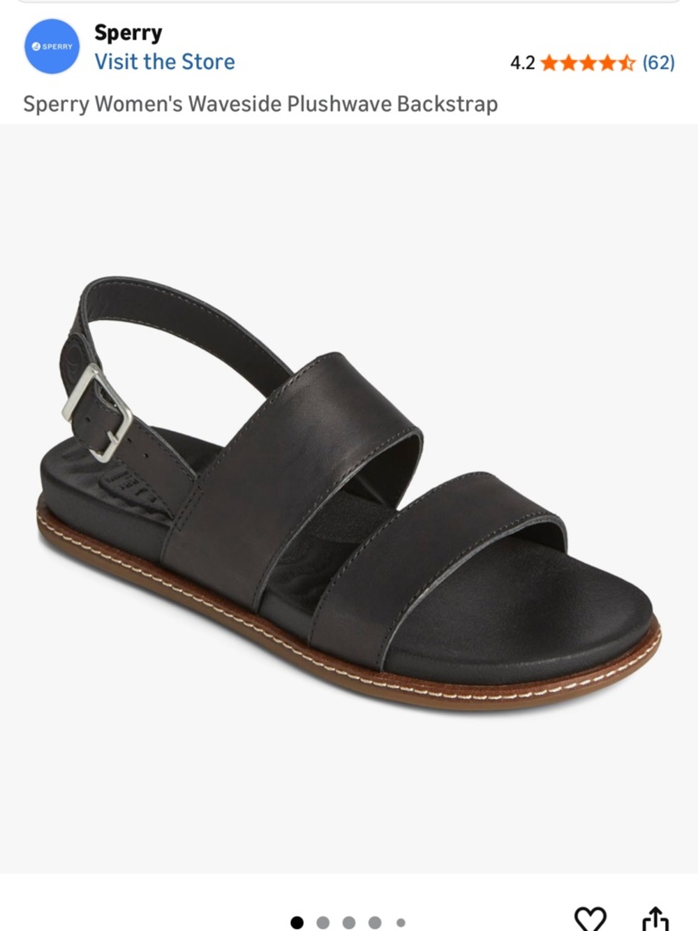 Sperry Black Leather Two-Strap Backstrap Sandal